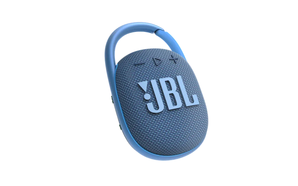 A JBL Clip 4 Eco traz de volta o mosquetão, marca registrada da linha (Imagem: Divulgação/JBL)