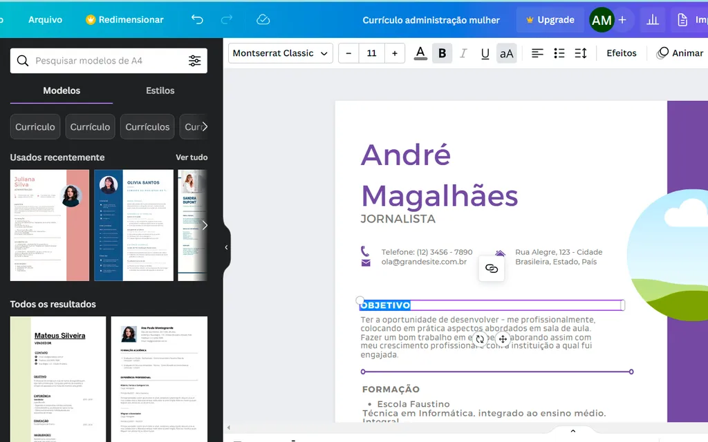 Edite o currículo pelo Canva (Imagem: Captura de tela/André Magalhães/Canaltech)