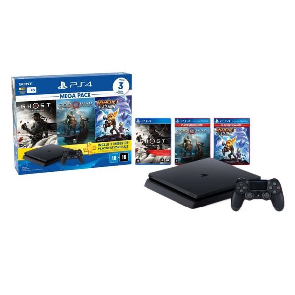 Console Playstation 4 Hits 1tb Bundle 18 - Games God Of War + Ratchet And Clank + Ghost Of Tsushima
