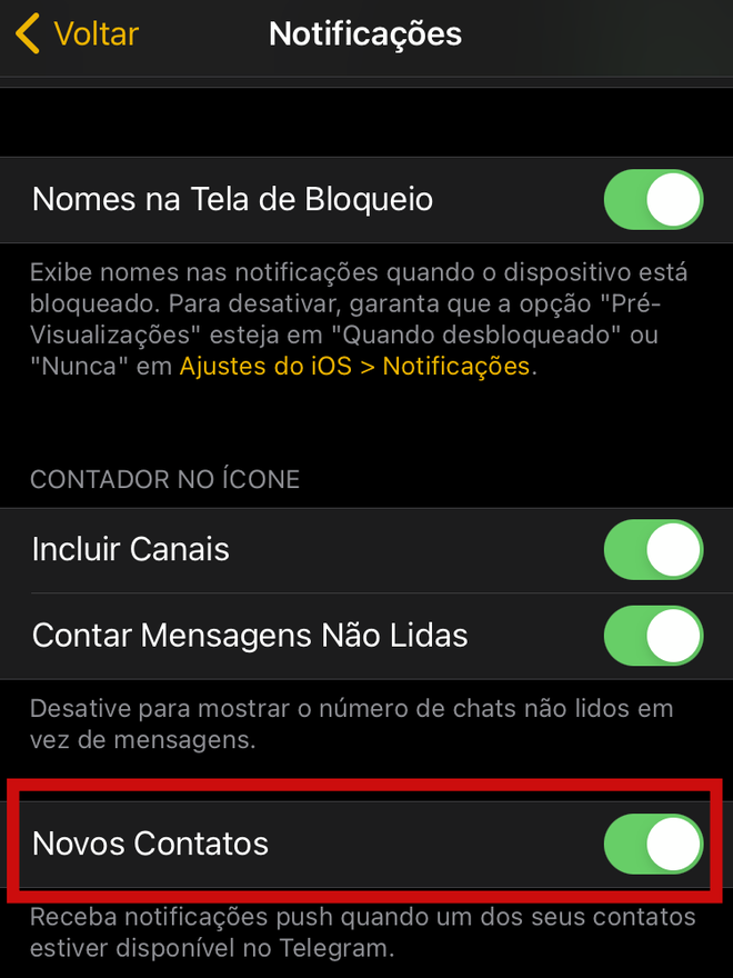 Desative a opção Novos Contatos no Telegram / Captura de tela: kris Gaiato (Canaltech)