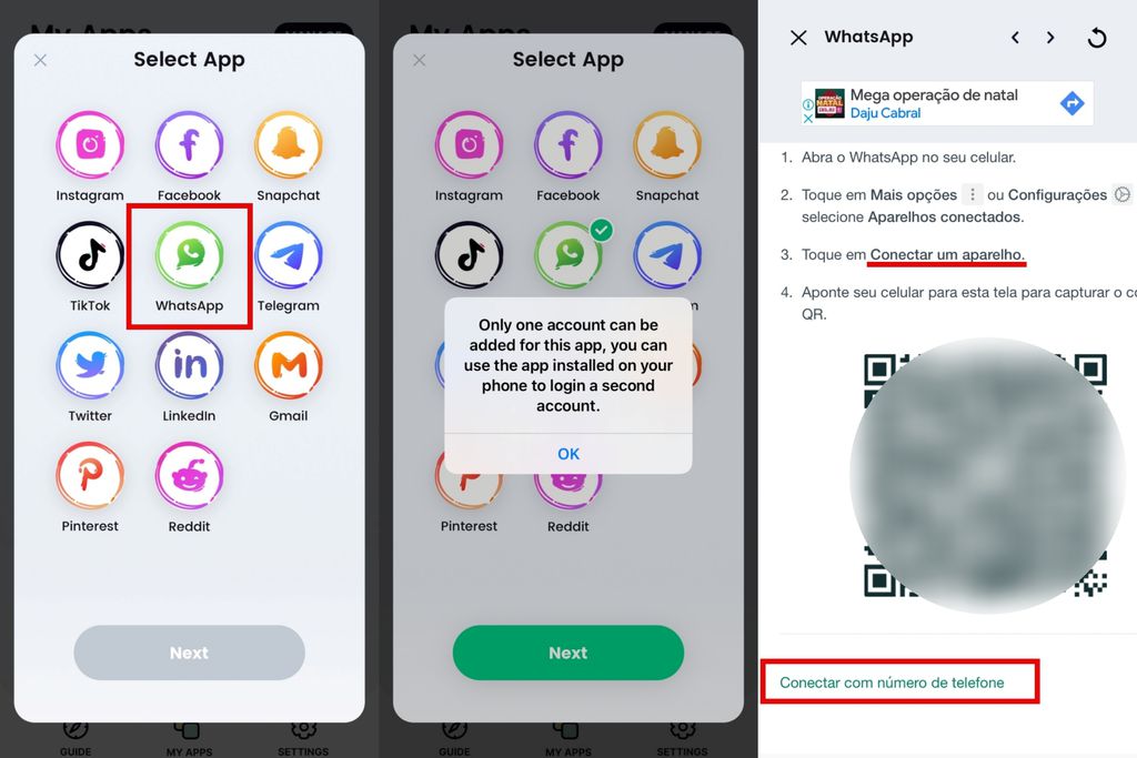 Parallel Space permite acessar uma segunda conta do WhatsApp no iPhone (Imagem: Captura de tela/Guilherme Haas/Canaltech)