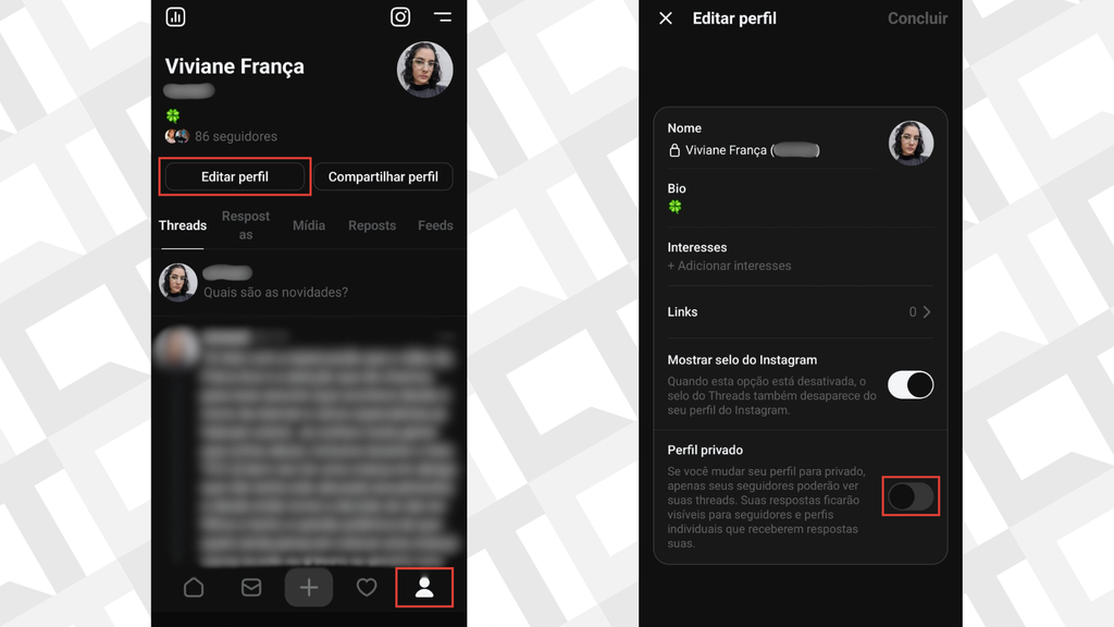 Passos para deixar o perfil privado no Threads