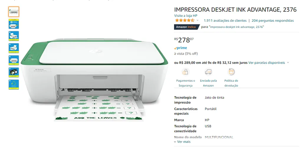 IMPRESSORA DESKJET INK ADVANTAGE, 2376 - Canaltech Ofertas