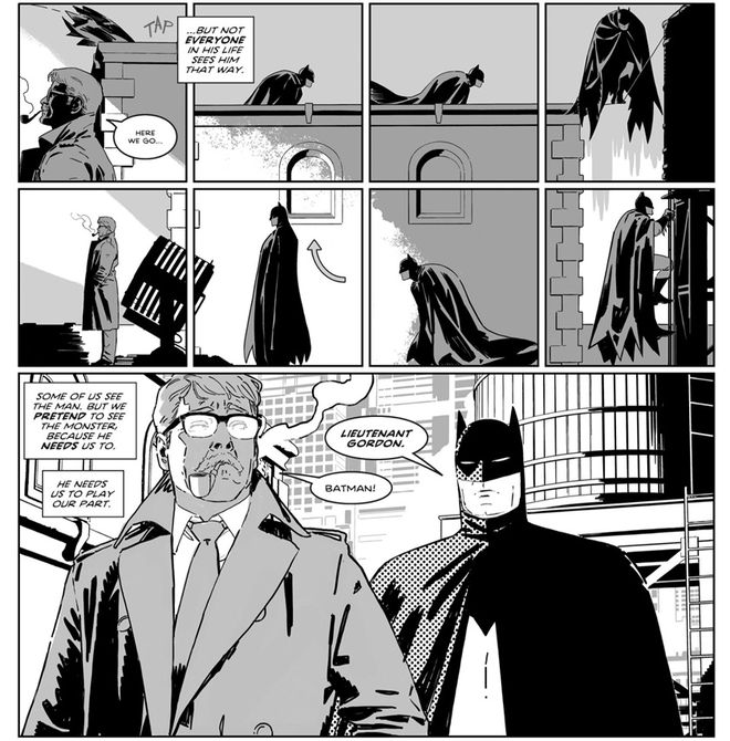 Gordon já sabe que Batman está chegando, mas finge surpresa (Imagem: Reprodução/DC Comics)