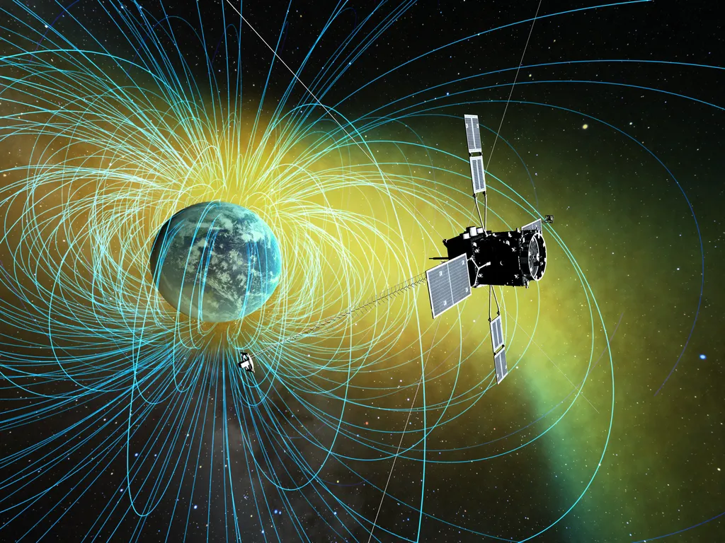 Imagem conceitual do satélite japonês Arase, utilizado para estudos de íons e radiação na atmosfera da Terra (Imagem: ISAS/JAXA)
