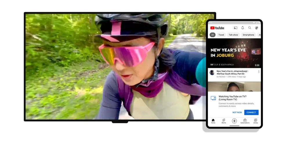 Você poderá usar seu celular como uma tela secundária para o app do YouTube em televisores inteligentes (Imagem: Reprodução/Google)