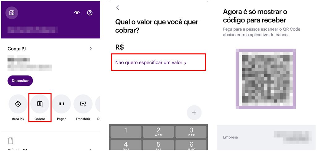 Nubank tem opção de gerar QR Code único para receber pagamentos na conta PJ (Captura de tela: Caio Carvalho)