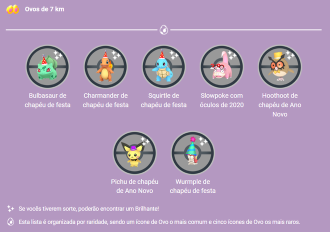 Lista de Pokémon chocados em ovos de 7km incluem Pichu e Wurmple de chapéu de festa (Imagem: Divulgação/Niantic)