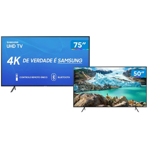 Combo Smart TV 4K LED 75” + 50” Samsung - Wi-Fi Bluetooth HDR 3 HDMI 2 USB