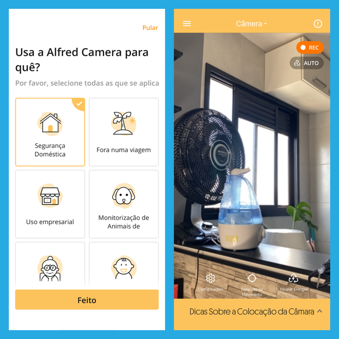 Popular entre usuários, o Alfred Home Security traz pré-definições sobre o uso do celular como câmera de vigilância (Captura de tela: Caio Carvalho/Canaltech)
