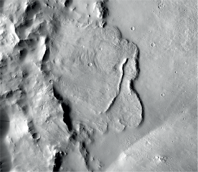 Bacia profunda encontrada em Marte com evidências de água subterrânea que havia ali há bilhões de anos  (Foto: ESA)