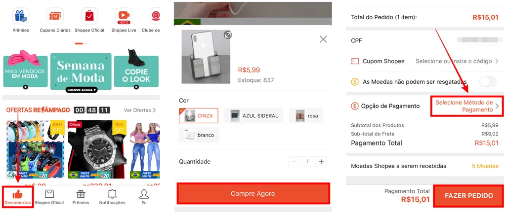 Como comprar na Shopee: entre no app para celular e faça seus pedidos (Captura de tela: Caio Carvalho)