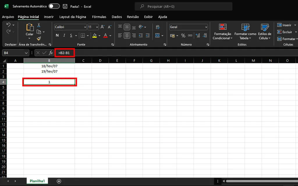 Veja como calcular diferença de dias entre datas no Excel (Captura de tela: Matheus Bigogno)
