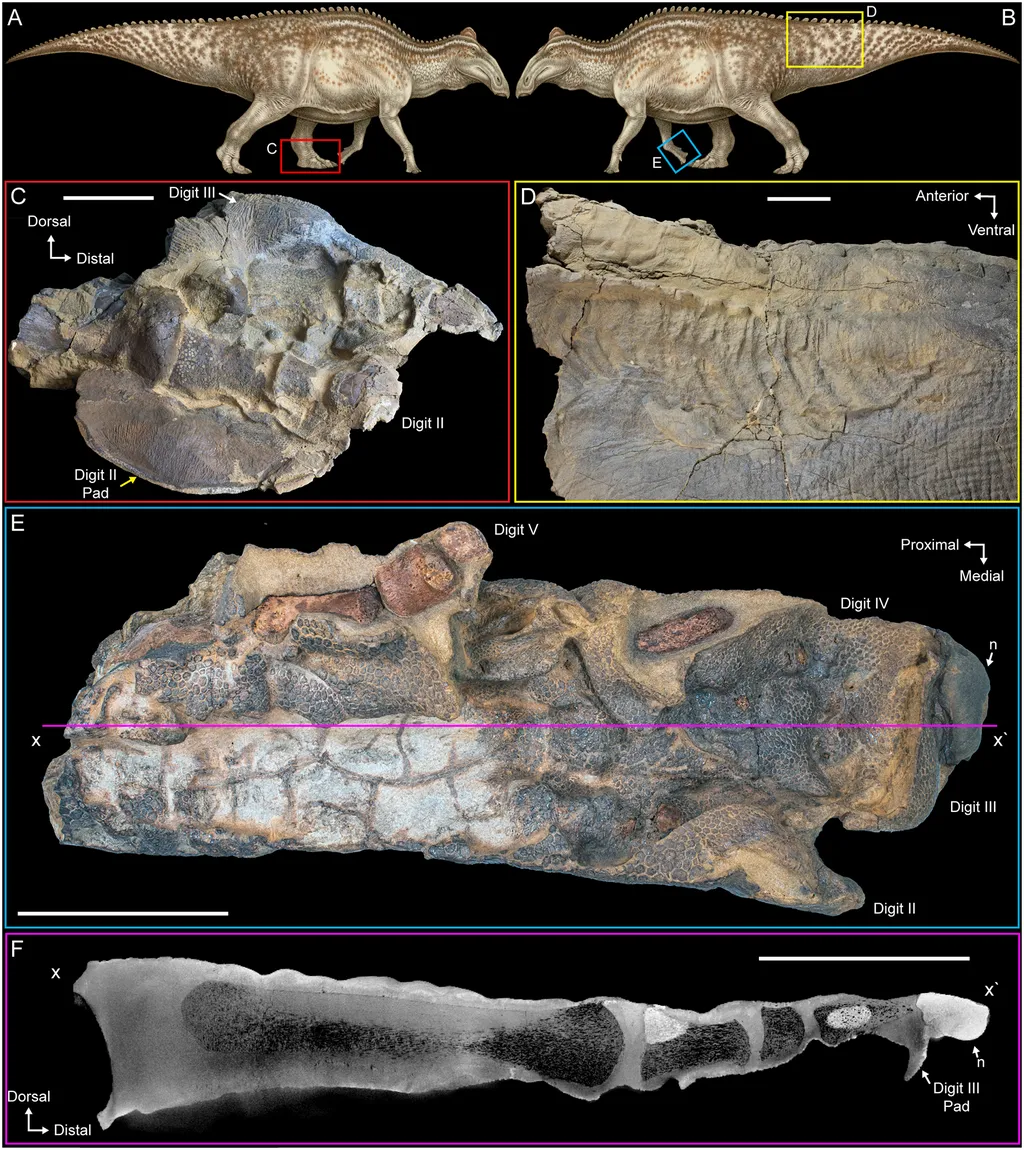 A noção de que atividade carniceira pode ajudar a preservar a pele deve mudar a abordagem de paleontólogos na recuperação de fósseis: na imagem acima, pele do hadrossauro Dakota (Imagem: Drumheller et al./PLoS One)