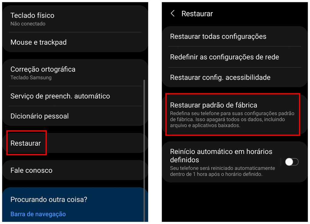 Restaure o seu celular Android (Captura de tela: André Magalhães)
