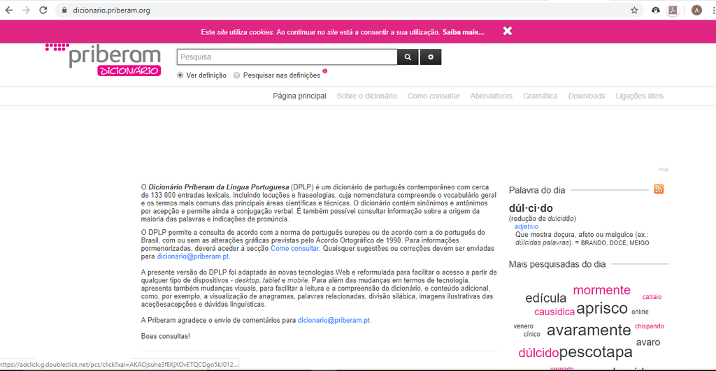 Dicionário online Priberam (Captura de tela: Ariane Velasco)