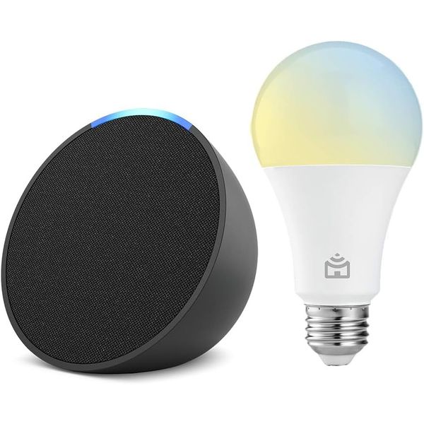 Echo Pop | Smart speaker compacto com som envolvente e Alexa | Cor Preta + Lâmpada Positivo 9W | CUPOM