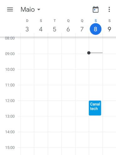 O seu evento será salvo e exibido no calendário do Google Agenda (Captura de tela: Matheus Bigogno)