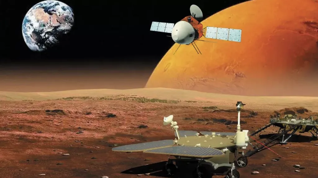 A missão marciana Tianwen-1 consiste em um módulo de pouso, o rover Zhurong e uma sonda orbital (Imagem: Reprodução/Nature Astronomy)