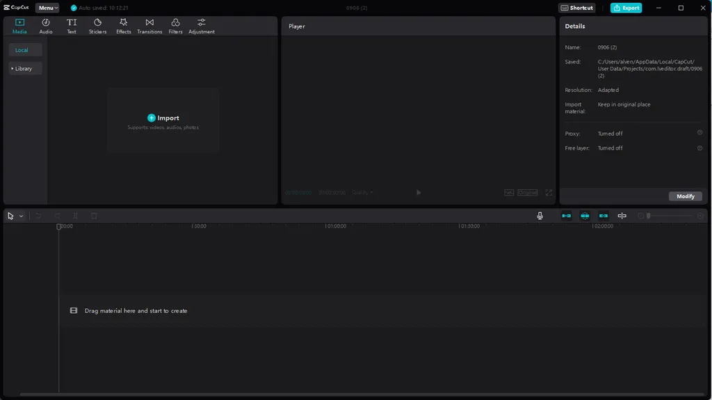 O visual do CapCut lembra outros editores de vídeo, mas tem recursos herdados do TikTok (Imagem: Captura de tela/Alveni Lisboa/Canaltech)