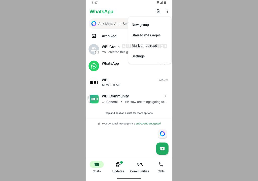 Opção para marcar tudo como lido está em desenvolvimento no WhatsApp Beta para Android (Imagem: Reprodução/WABetaInfo)