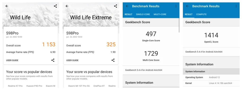 Benchmarks do Doogee S98 Pro (Captura: Jucyber/Canaltech)