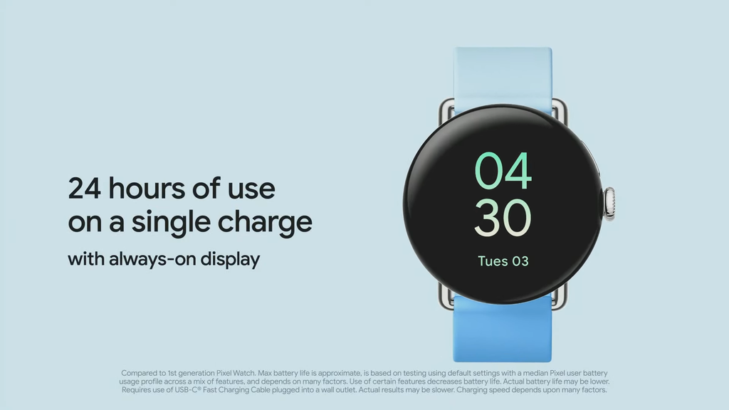 Bateria do Pixel Watch 2 dura 24 horas (Imagem: Divulgação/Google)
