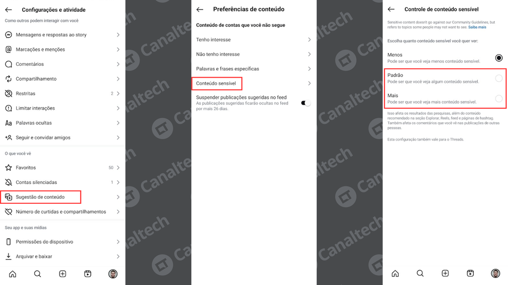 Como receber mais conteúdo sensível no Instagram (Imagem: Captura de tela/Bruno De Blasi/Canaltech)