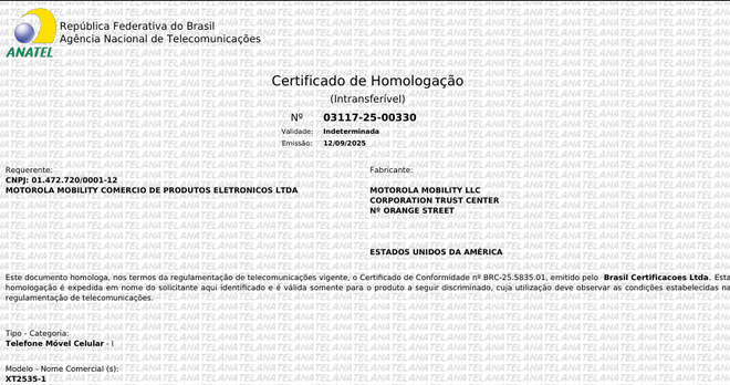 certificado de homologação anatel Moto G06