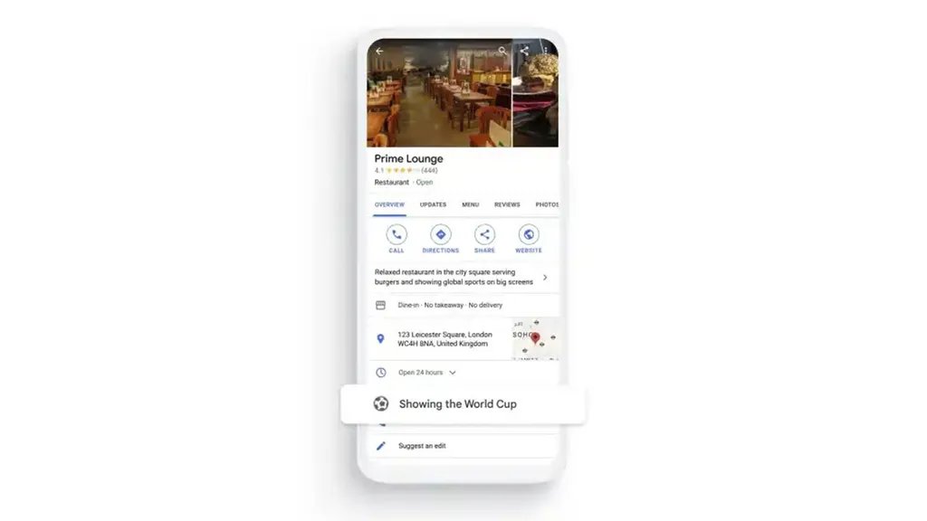 O Google vai ajudar a encontrar lugares de transmissão das partidas, assim você pode sair do trabalho e ir direto (Imagem: Reprodução/Google)