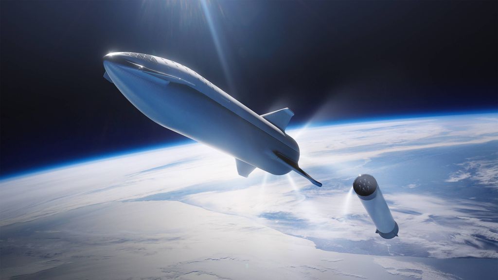 Conceito do Starship na órbita da Terra (Imagem: SpaceX)