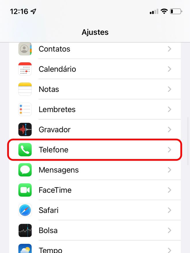 Abra a seção "Telefone" no app Ajustes - Captura de tela: Thiago Furquim (Canaltech)