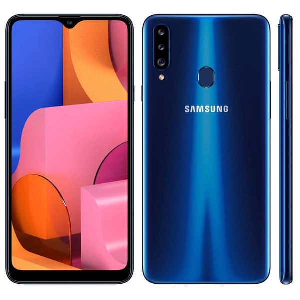 Smartphone Samsung Galaxy A20s Azul 32GB, Câmera Tripla Traseira, Selfie de 8MP, Tela Infinita de 6.5", Leitor de Digital, Octa Core e Android 9.0