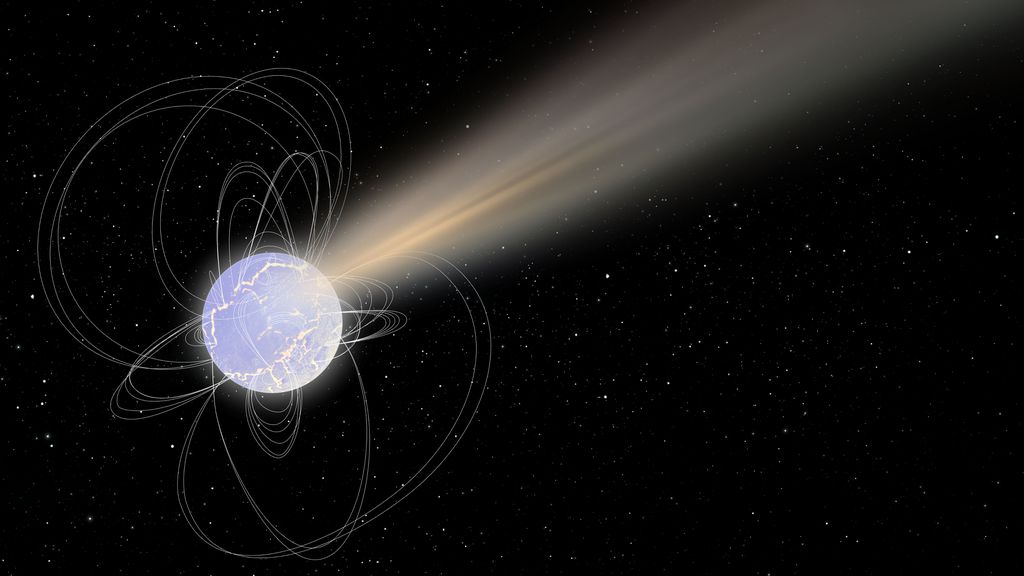 Ilustração do magnetar que pode ter indicado a origem das FRBs (Imagem: ESA)