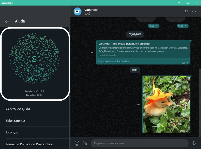 Versão beta do WhatsApp para desktop receberá as novidades antes da versão estável (Captura: Igor Almenara/Canaltech)