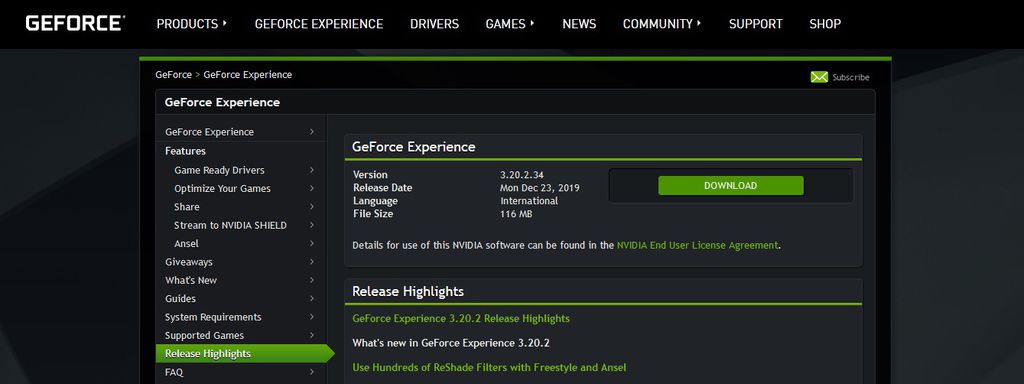 A atualização de segurança do Nvidia GeForce Experience (Imagem: Captura de Tela/ Felipe Ribeiro)