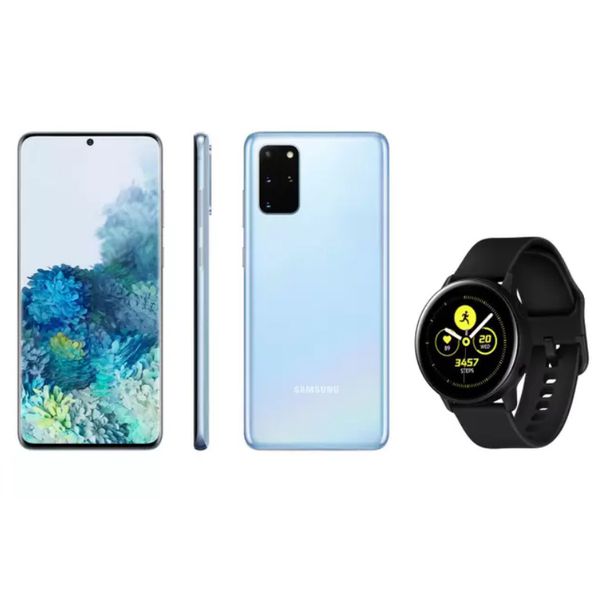 Smartphone Samsung Galaxy S20+ 128GB Cloud Blue - 8GB RAM Tela 6,7” + Smartwatch Galaxy Watch Active