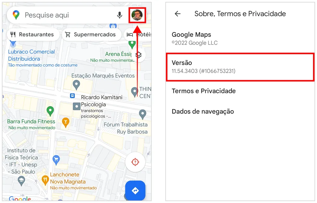 Confirme, na sua conta Google, a versão mais recente do Google Maps no seu celular (Captura de tela: Caio Carvalho)