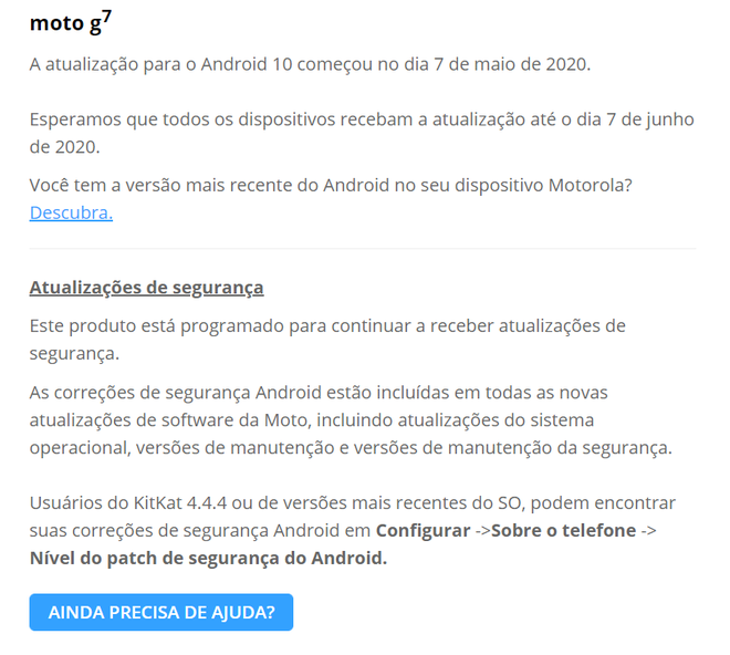 Motorola espera que todos os Moto G7 no Brasil sejam atualizados até 7 de junho (Imagem: Reprodução)
