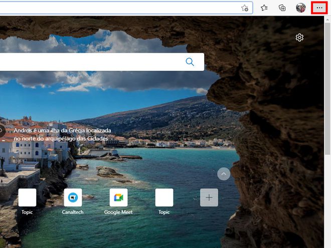 Abra o Microsoft Edge em seu PC e clique no ícone de "Três pontos" no canto superior direito (Captura de tela: Matheus Bigogno)
