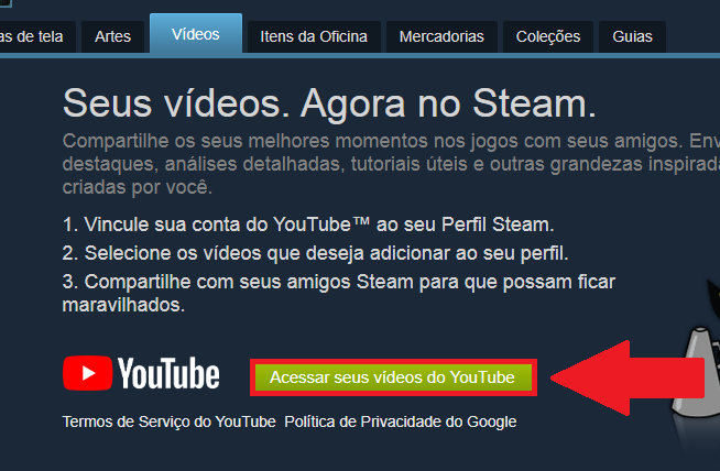 Faça login em sua conta do YouTube e conceda as permissões para a plataforma da Steam - (Captura: Canaltech/Felipe Freitas)