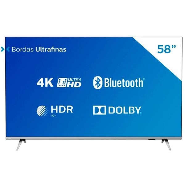 Smart TV LED 58" Philips 58PUG6654/78 Ultra HD 4k Design sem Bordas Wi-fi Bluetooth 3 HDMI 2 USB [À VISTA]