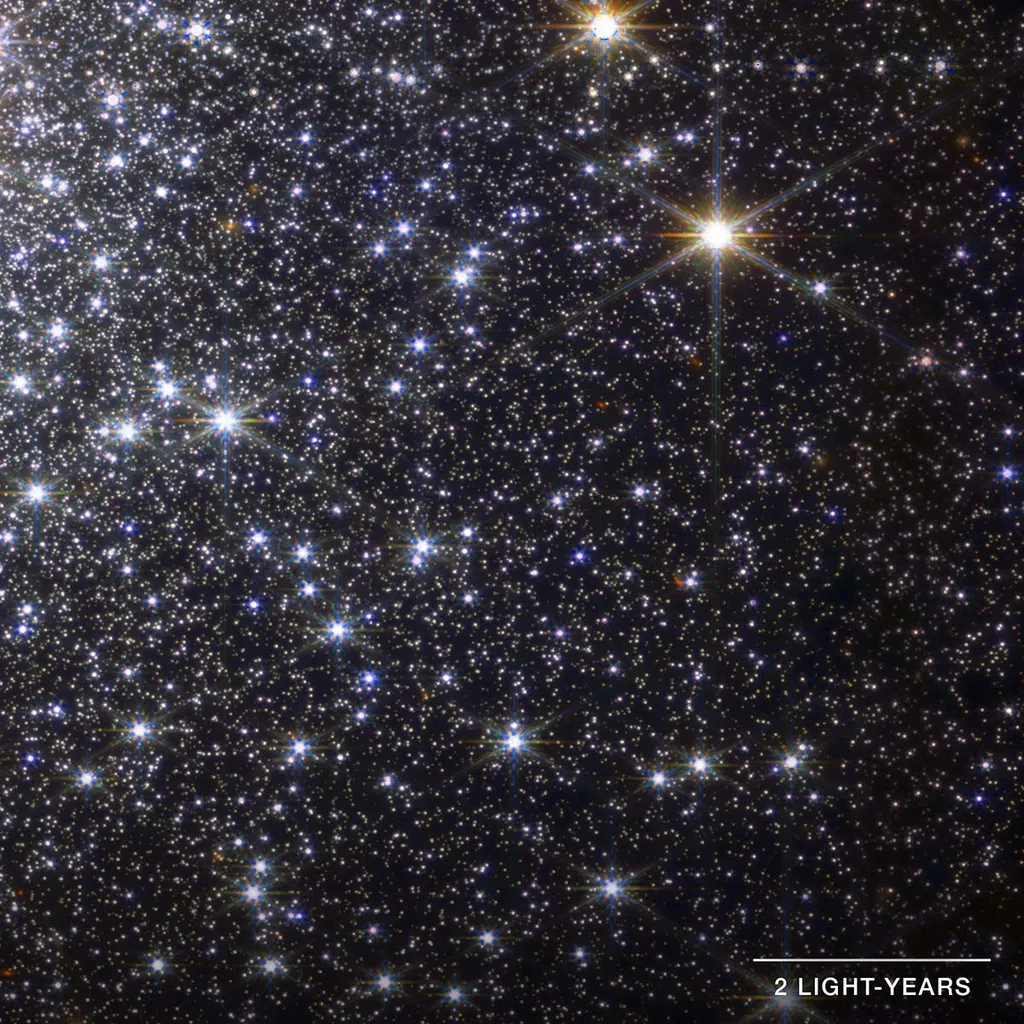Detalhe do aglomerado estelar globular M92 (Imagem: Reprodução/NASA, ESA, CSA, A. Pagan (STScI)