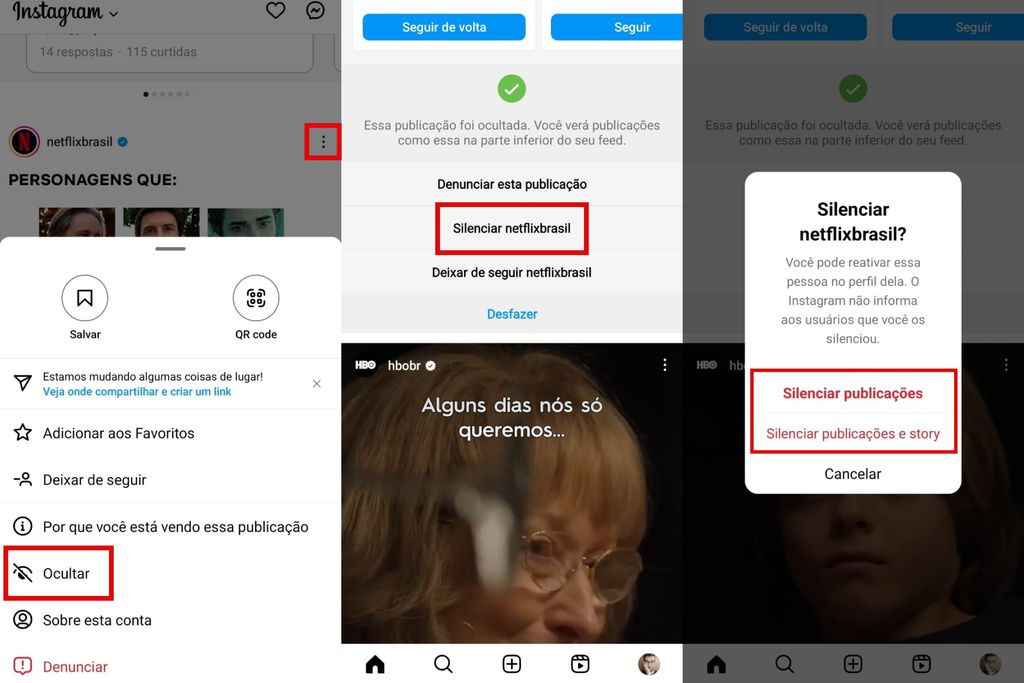 Você pode silenciar contas durante a rolagem do feed de conteúdo no Instagram (Imagem: Captura de tela/Guilherme Haas/Canaltech)