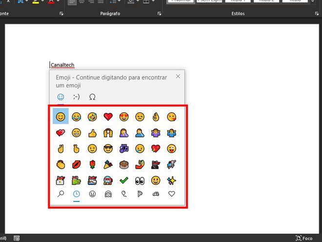 Utilize os atalhos de teclado para acessar o menu de emojis e selecione um (Captura de tela: Matheus Bigogno)