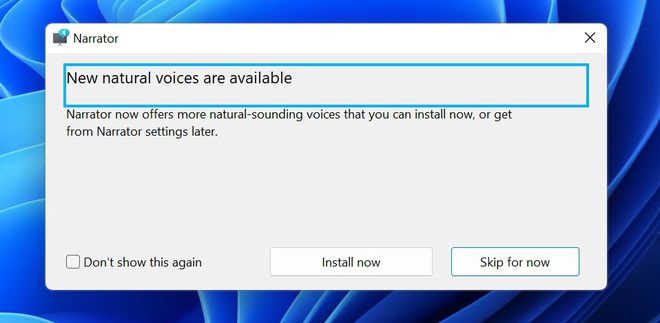 As vozes adicionais do Modo Narrador estão disponíveis para download adicional (Imagem: Reprodução/Microsoft)