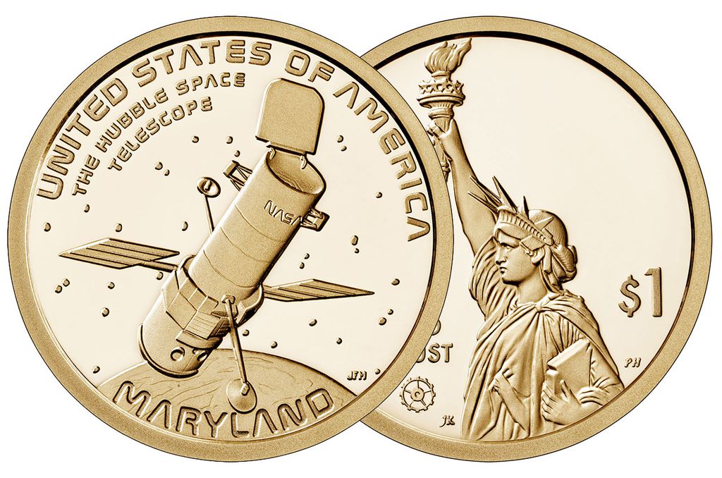 Moeda de 1 dólar em homenagem ao Hubble (Imagem: U.S. Mint)