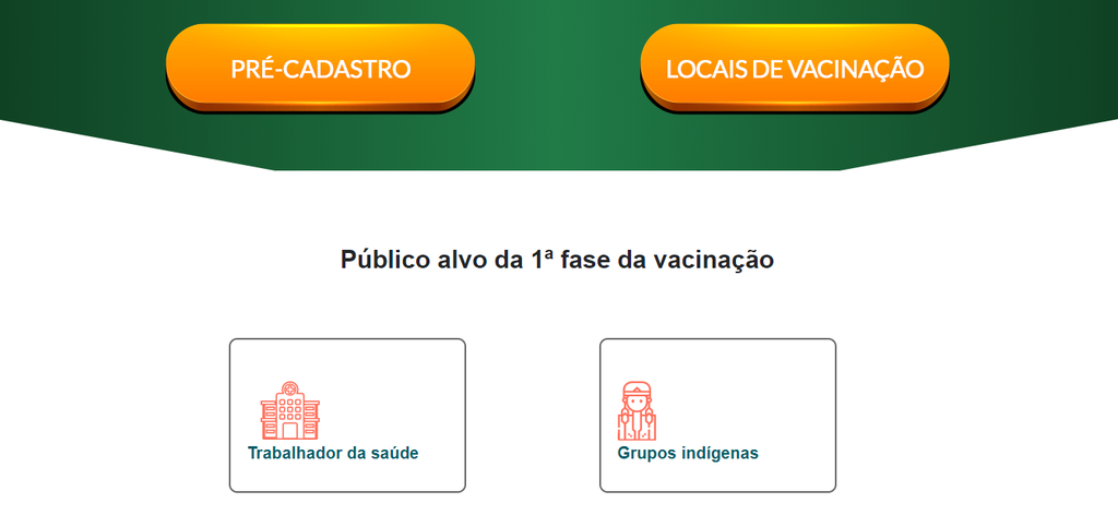 Site #VacinaJa traz opções para pré-cadastro ou verificar postos de vacinação (Imagem: Captura de tela/Nathan Vieira/Canaltech)