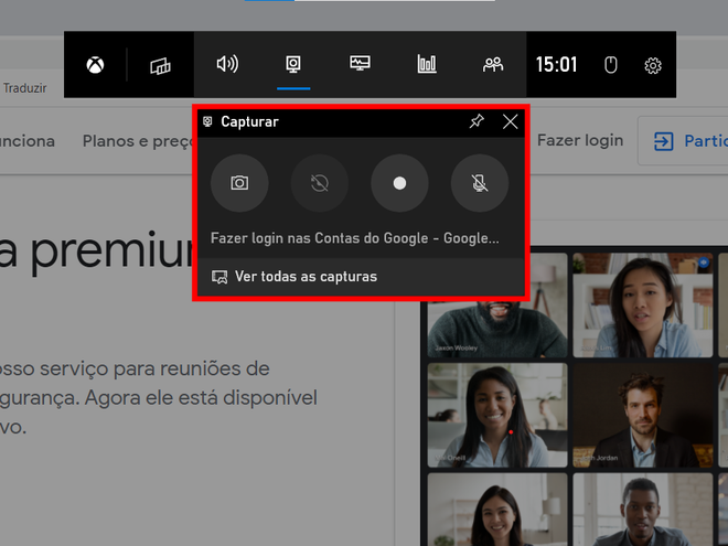Use os comandos de gravação de tela para salvar uma videochamada no Google Meet (Captura de tela: Caio Carvalho/Canaltech)