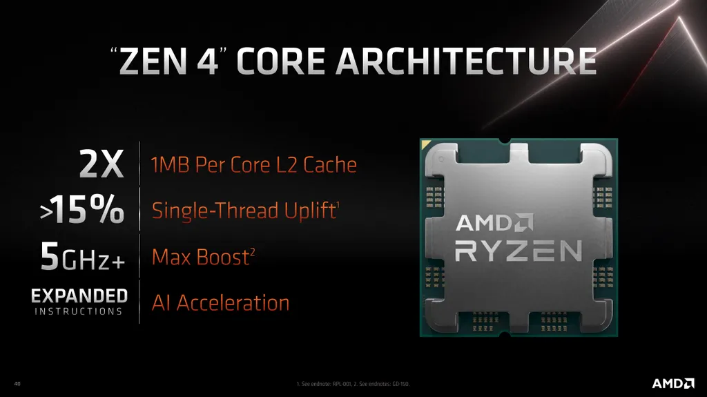 Equipados com núcleos Zen 4 em 5 nm, os novos AMd Ryzen 7000 prometem saltos marcantes de desempenho e eficiência energética (Imagem: AMD)
